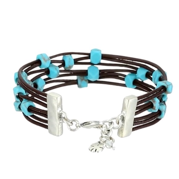 Lucky Brand Turquoise Bead Black Leather Bracelet - Picture 2 of 6